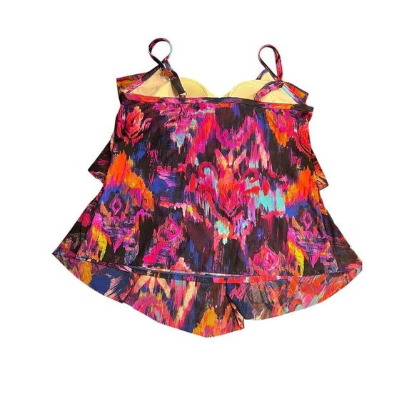 St. Tropez Mesh 3-Tiered Tankini top Swimsuit Pink Multi Size 16 QVC tropical - Picture 3 of 5